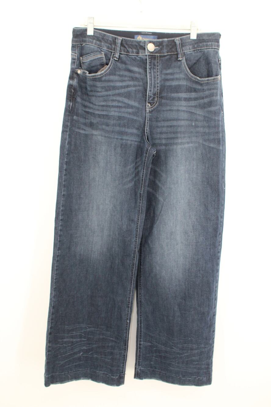 Democracy Jeans 12 Ab Solution Wide Leg Jeans Distressed Dark Blue
